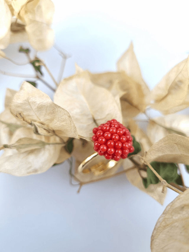 Anello Lampone Tessiti in Corallo