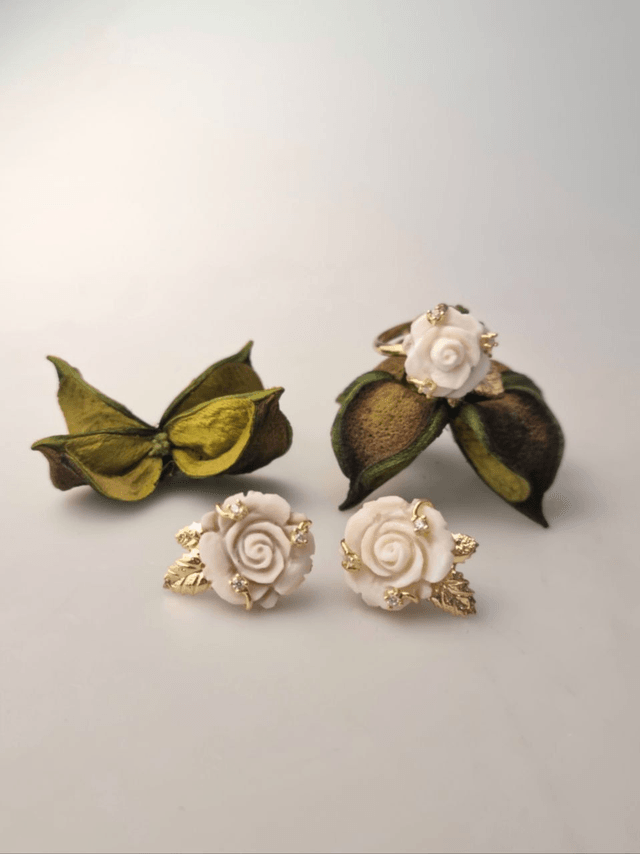 Anello Rosa Aurea in Cammeo 14mm