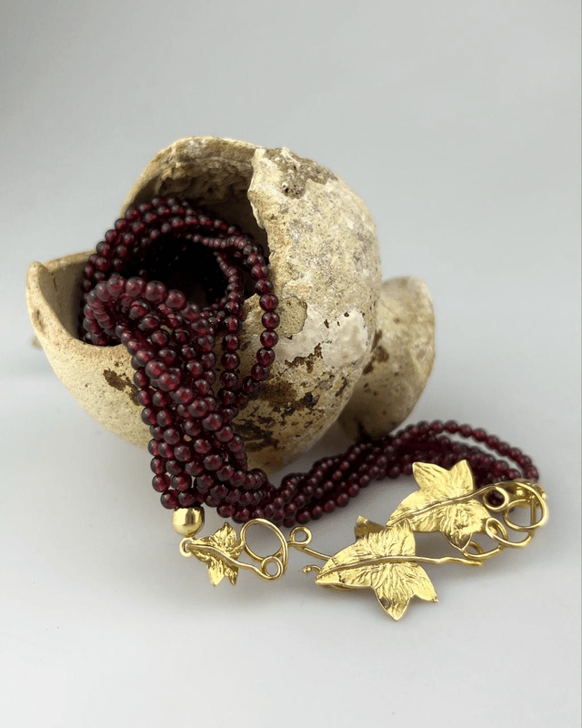 Collana Vite in Granato e Argento Dorato