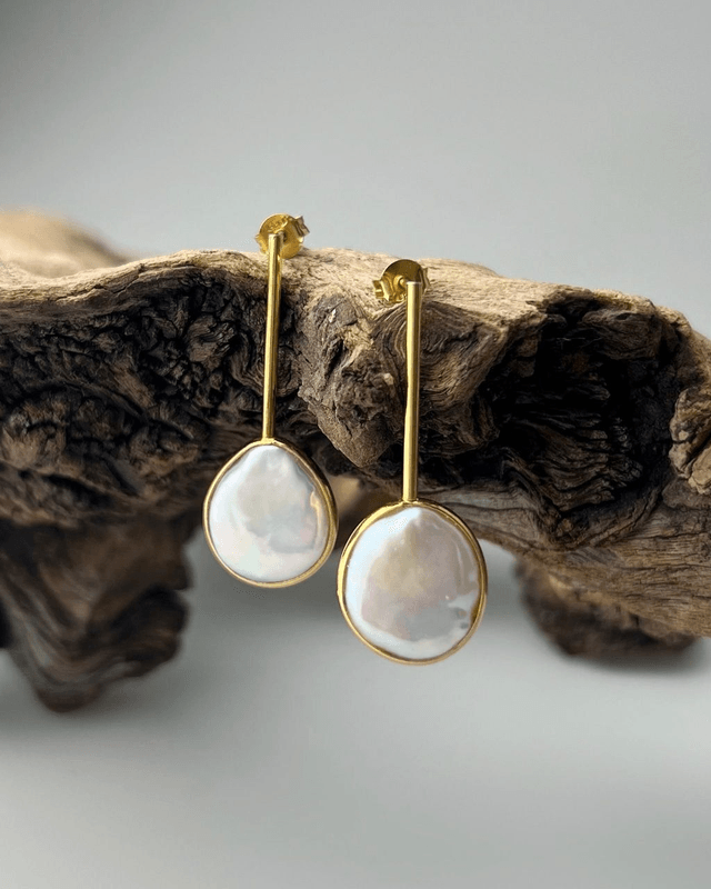 Orecchini Selene con Perla Moneta Pendolo