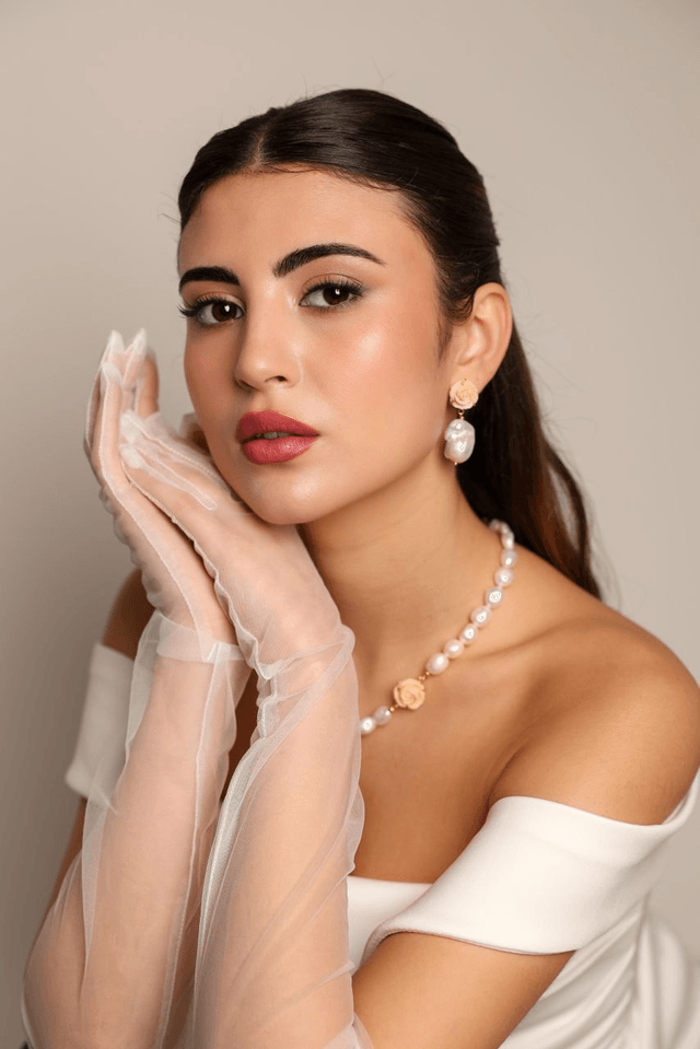 Collana Perle di Fiume e Rosa di Cammeo