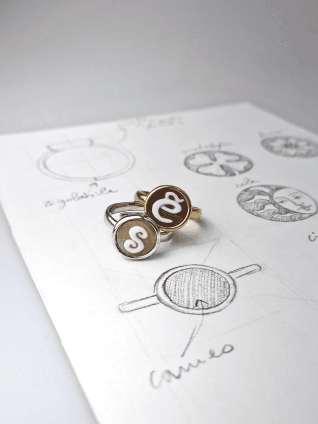  Anello Cammeo Lettera Minimal