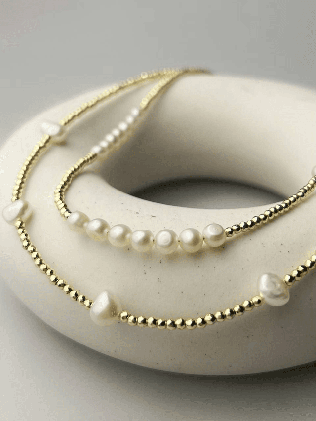 Collana Figli del Sole in Ematite Dorata e Perle